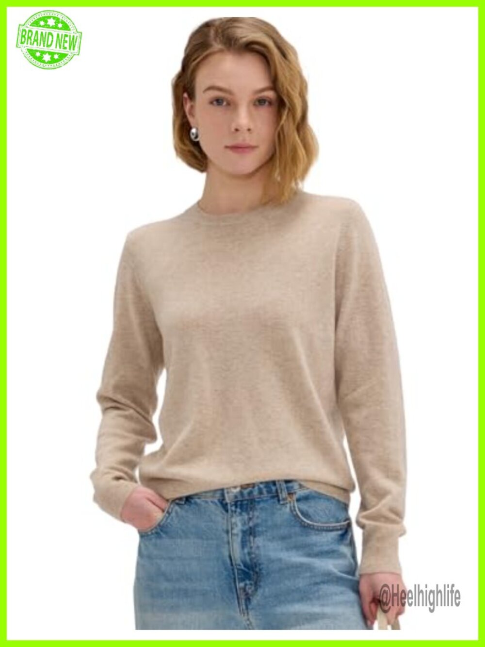 100% Pure Cashmere Crew Neck Pullover Sweater – Lightweight Knit Women's